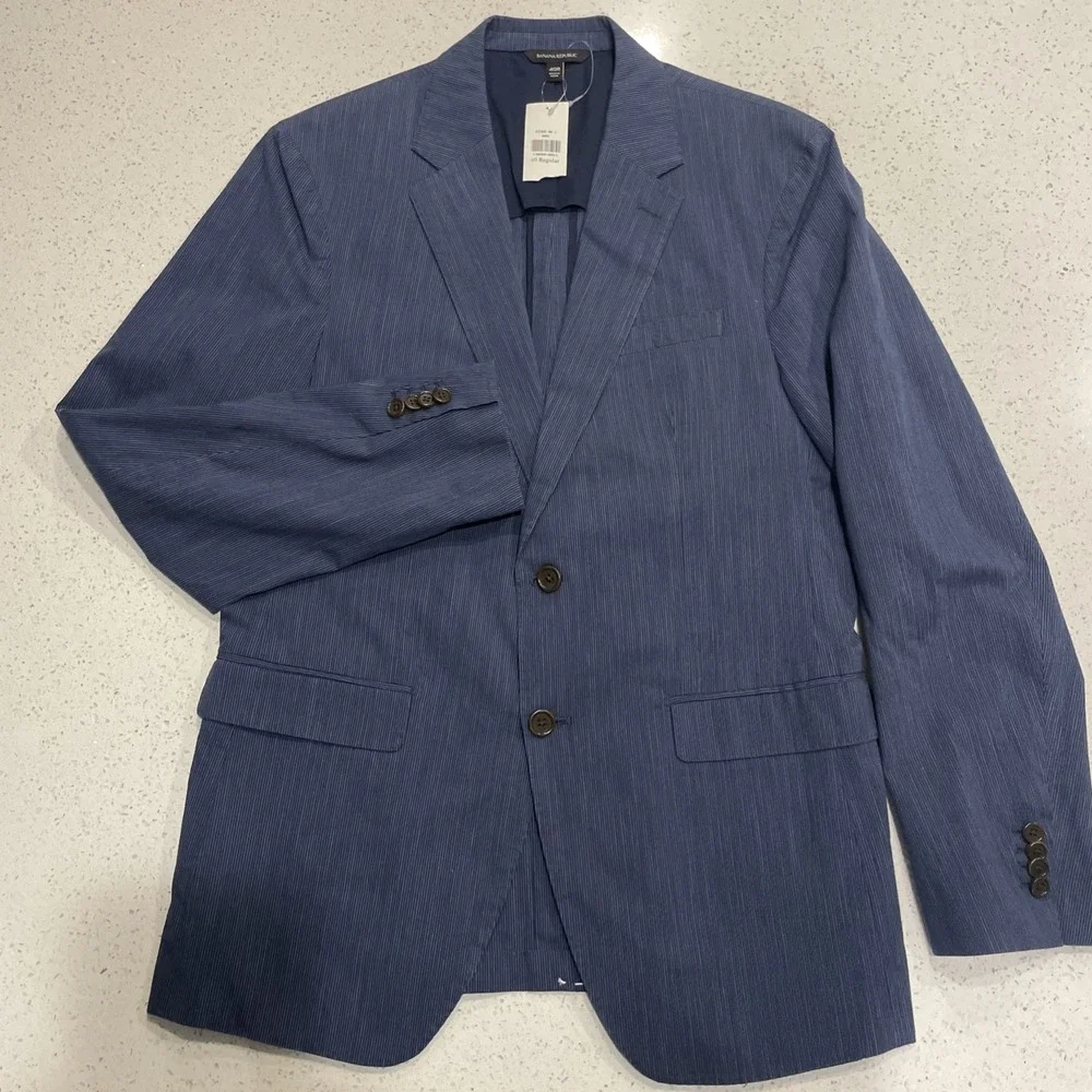 Banana Republic Sport Coat Men's 40R Blue Striped Suit Jacket Unstructured Slim
